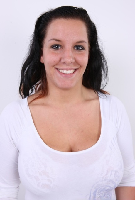 Chubby brunette Kveta peels yoga pants & bares her saggy tits for the camera
