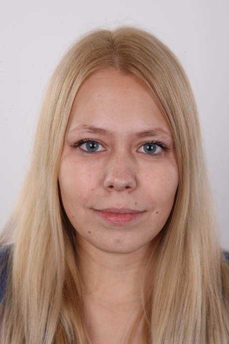 Blonde amateur Pavla gets totally naked for a close-up of her bald cunt