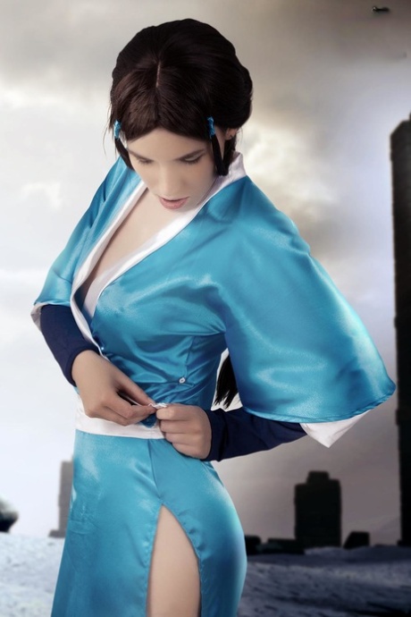 Beautiful girl looses her firm tits and smooth pussy from cosplay attire
