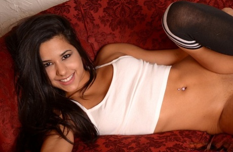 Brazilian amateur Bella Quinn touts her bare ass in spaghetti strap tank