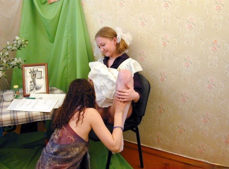 Young looking girls pleasure their horny pussies until a man arrives