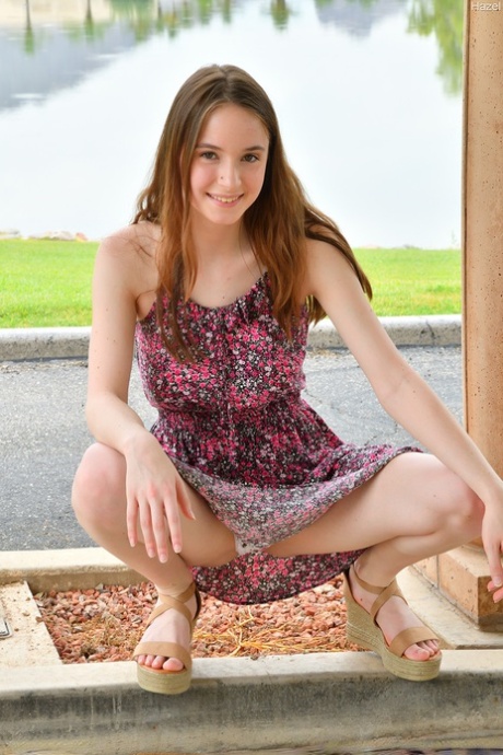 White first timer Hazel peels off cute panties to finish getting undressed