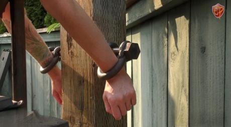 Abigail Dupree gets fucked in a backyard while gagged and in bondage