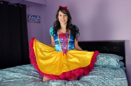 Brunette amateur Andi Land exposes herself while wearing a Snow White outfit
