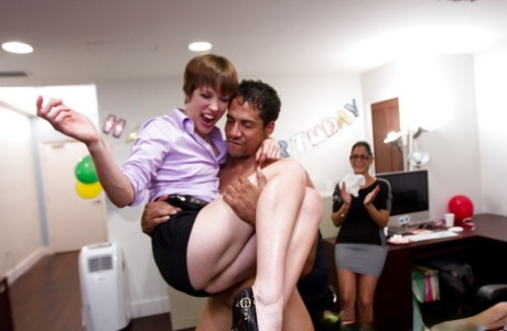 Sexy babe gets fucked hardcore at her birthday party in the office