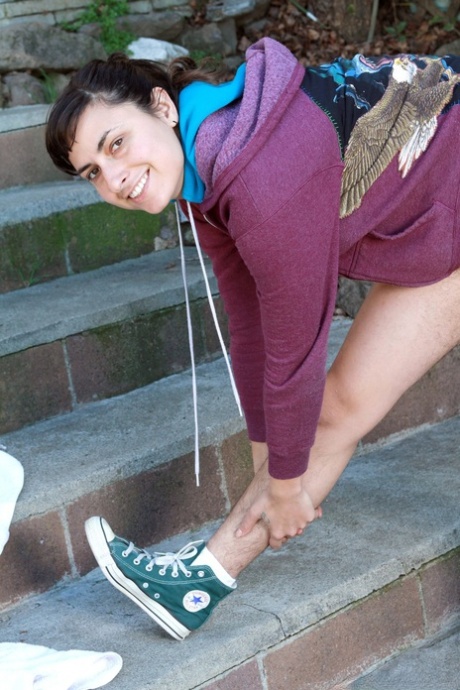 Busty amateur jogger Monica reveals her super hairy body parts as she strips
