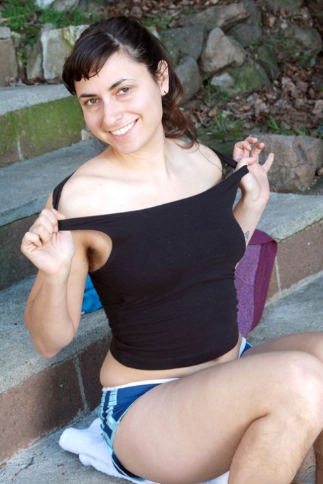 Busty amateur jogger Monica reveals her super hairy body parts as she strips