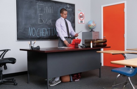 School girl Natalie Monroe gets punished with a rough blowjob and hard fuck