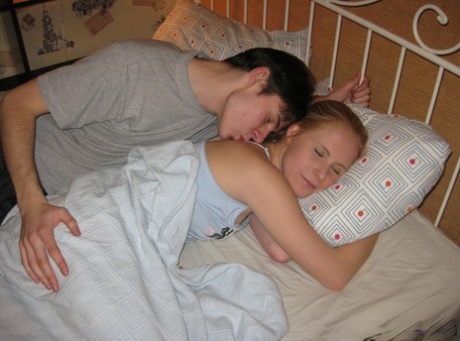 Sleeping Russian teen awakes to being fucked by her guy's friend