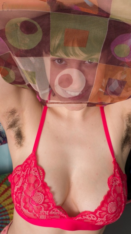 Bespectacled cutie Charlee sheds lace underwear to spread full natural bush