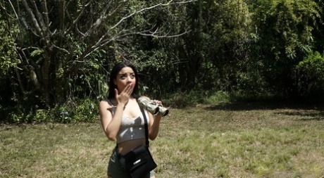 Exotic teen with small tits Maya Bijou gets blacked in the woods