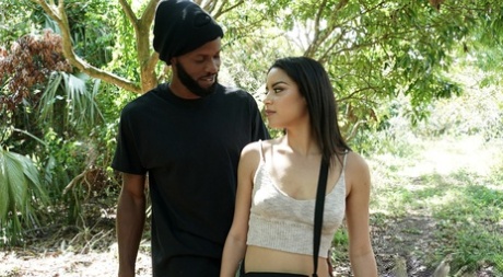Exotic teen with small tits Maya Bijou gets blacked in the woods