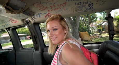 Golden haired teen Daisy Lynne joins a stranger in a van for a quickie
