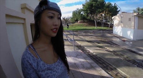 French beauty Sharon Lee gives an intense outdoor BJ & gets slammed hard