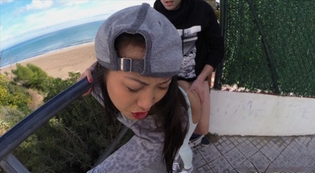 French beauty Sharon Lee gives an intense outdoor BJ & gets slammed hard