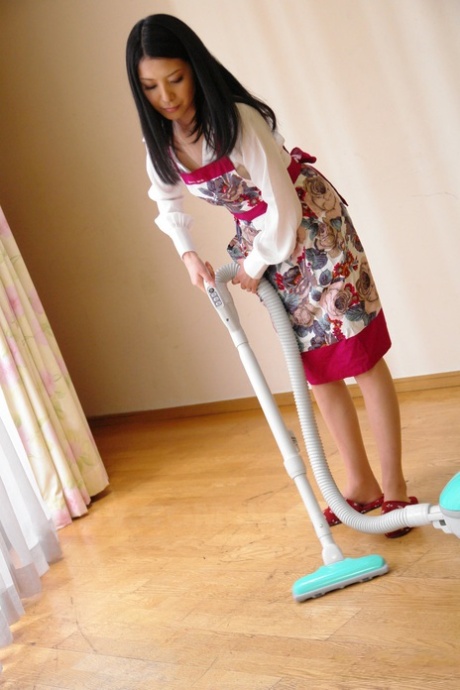 Asian housewife Kana Aizawa toys her bush before sucking a small dick