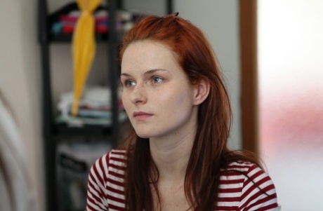 Slender ginger giving mind-blowing head and tasting fresh spunk