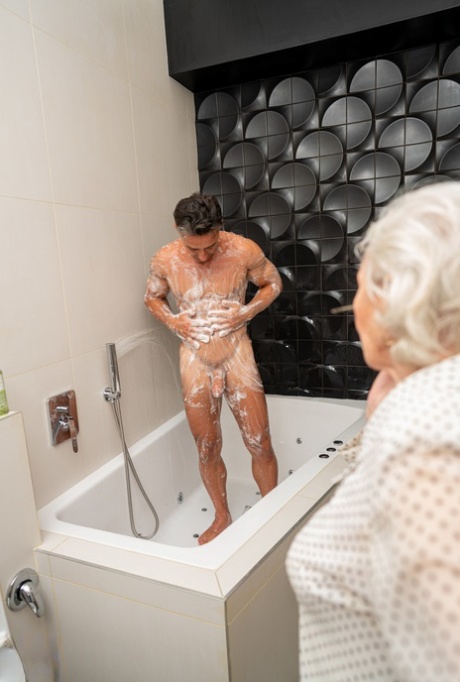 Cute granny Maria gets pounded and creampied by a handsome tanned guy