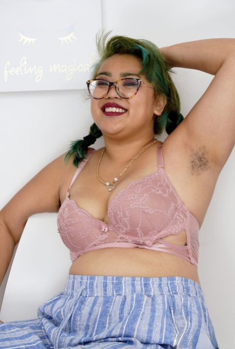 Chubby Asian hippie Manila Bey strips and shows her hairy curvy body