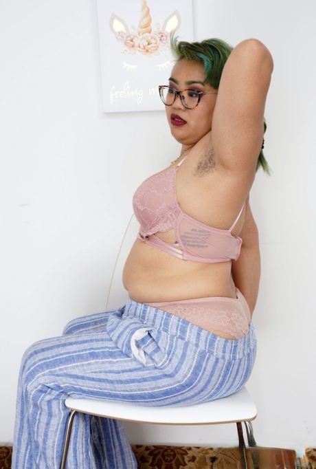 Chubby Asian hippie Manila Bey strips and shows her hairy curvy body