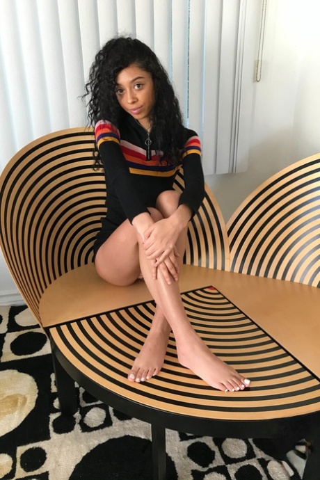 Sweet ebony teen with curly hair Jada Doll flaunts her bushy clam