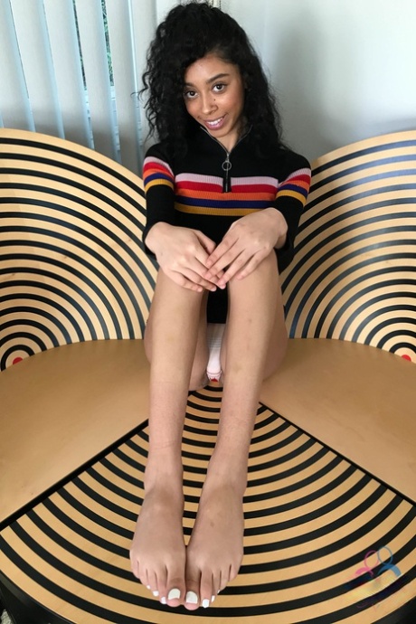 Sweet ebony teen with curly hair Jada Doll flaunts her bushy clam