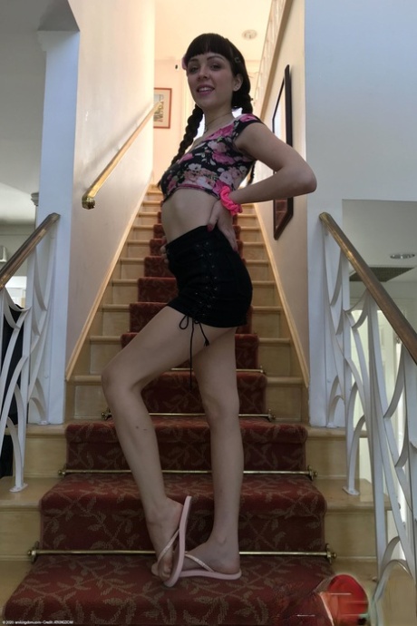 Tall slender brunette Aliya Brynn spreading her mind-boggling pussy up close