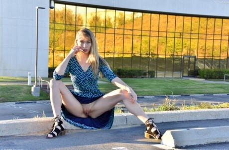 Pantyless MILF Verronica flashes her natural tits and pussy in public
