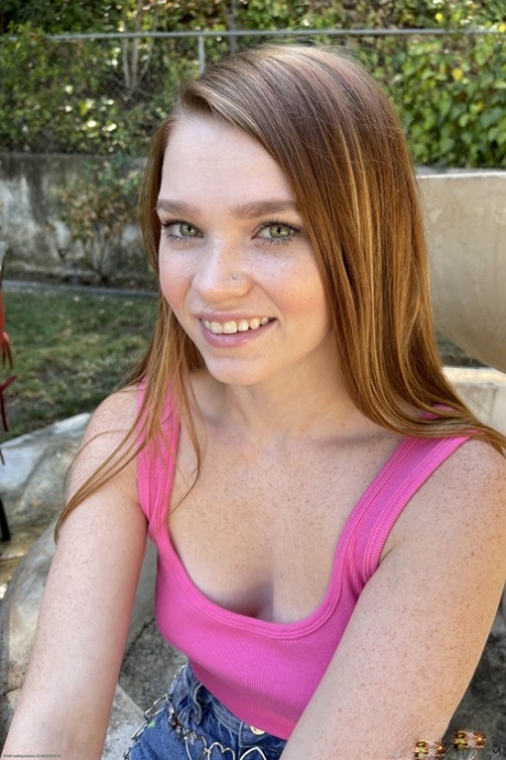 Teen amateur Mazy Myers exposes her boobs and touches her tasty muff in a solo