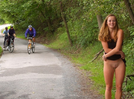 Shameless amateur German teen Dagmar walking butt naked in public