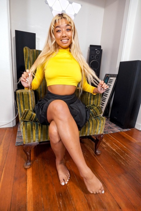 Ebony teen Gia Dibella gives her white stepbrother a BJ and gets a POV fuck
