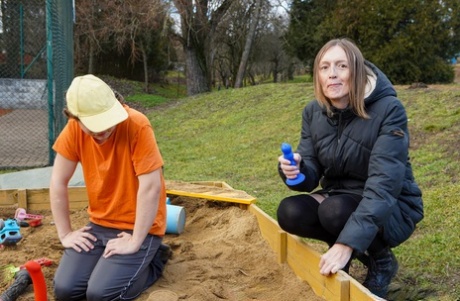 Saucy granny Sara Schwarz seduces and fucks a young construction worker