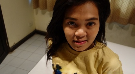 Petite Asian teen Rini B gets her hairy coochie boned and creampied