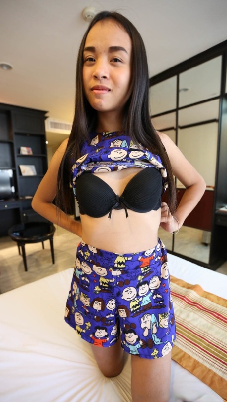 Cute Filipina O strips her dress & lingerie before humping a huge dick