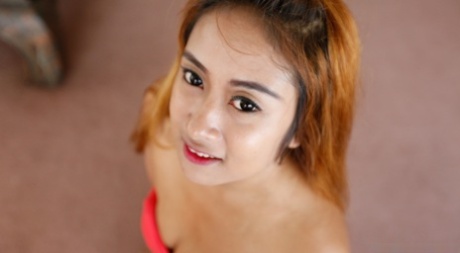 Chubby Asian slut Madmee getting her hairy beaver stretched in POV