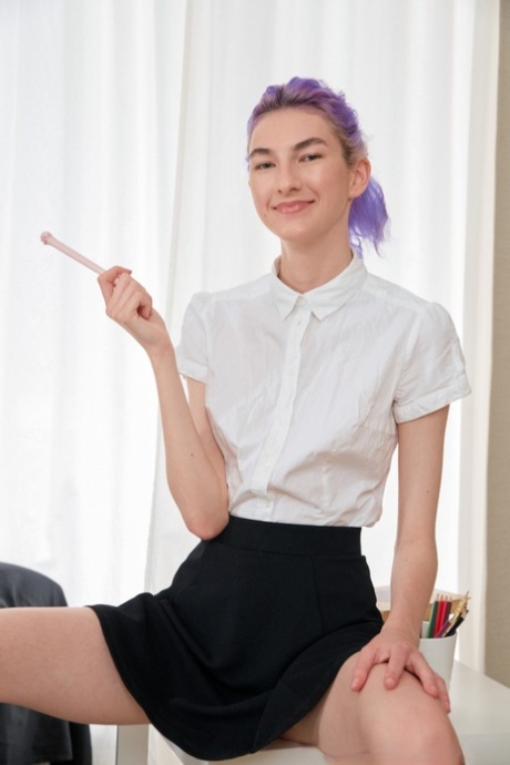 Purple-haired teen Mia Cheers gets fucked and facialed by her teacher