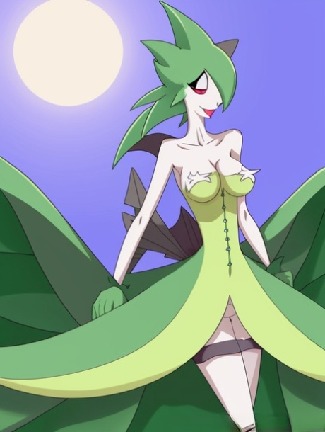 Alien-like anime Gardevoir shows off her perfect tits & her thin waist