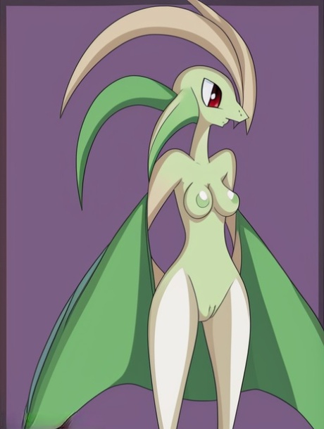 Alien-like anime Gardevoir shows off her perfect tits & her thin waist
