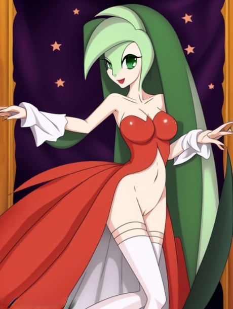 Alien-like anime Gardevoir shows off her perfect tits & her thin waist