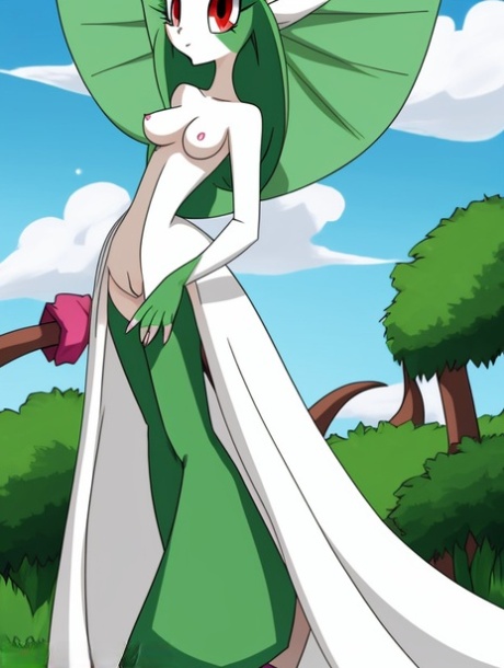 Alien-like anime Gardevoir shows off her perfect tits & her thin waist