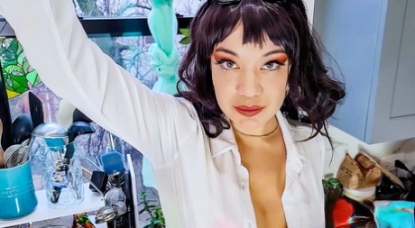 Hot brunette Little Puck gets creampied while enjoying hardcore POV sex