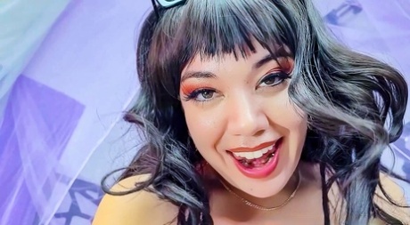 Hot brunette Little Puck gets creampied while enjoying hardcore POV sex