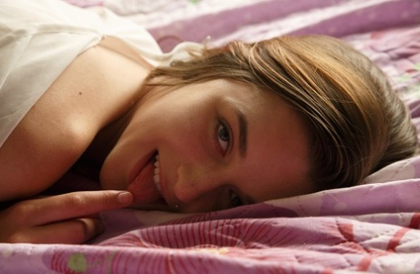 Sexy teen Alex Mae gets rid of her white sheer shirt & shows her perfect body
